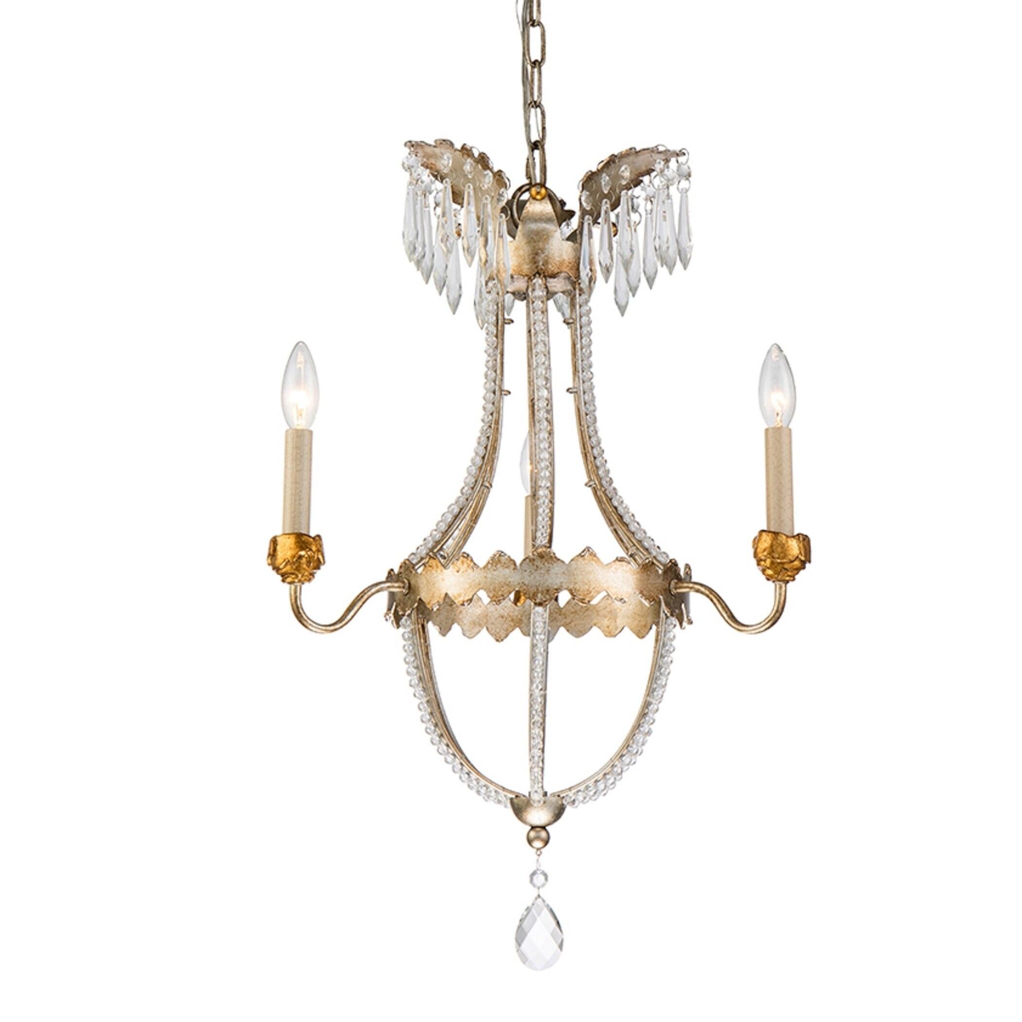 Distressed Silver and Gold Mini Crystal 3-Light Chandelier