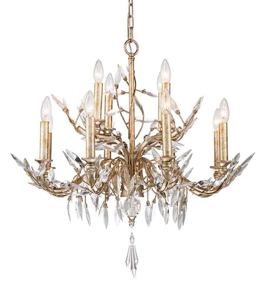 Elegant 12-Light Crystal Chandelier with Antique Silver Glaze