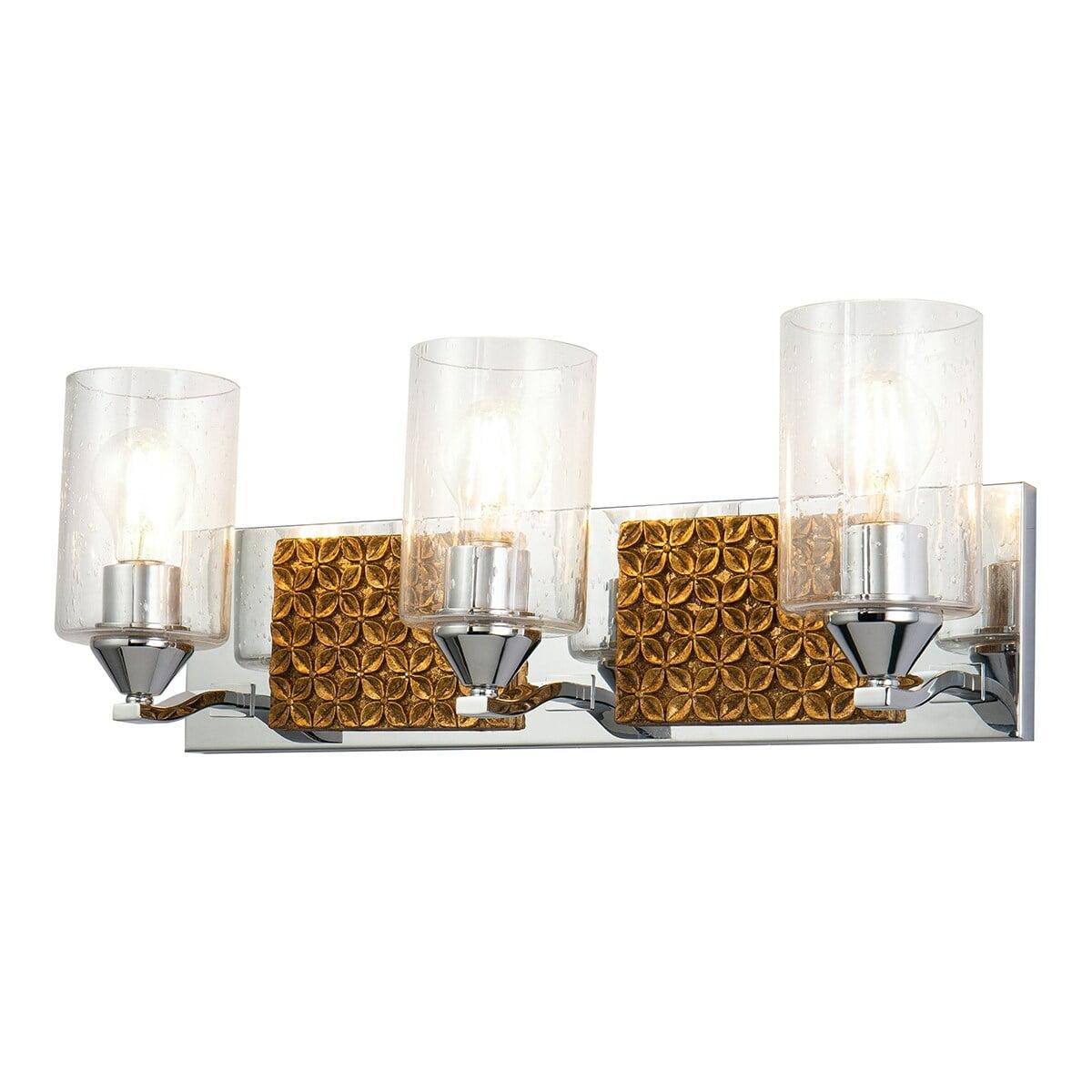 Arcadia Polished Chrome & Antiqued Gold Leaf 3-Light Outdoor Vanity Light