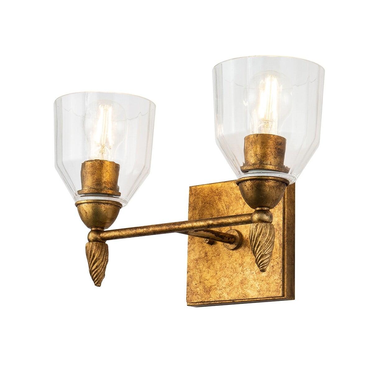 Felice Distressed Gold 2-Light Vanity Sconce with Clear Glass Shades