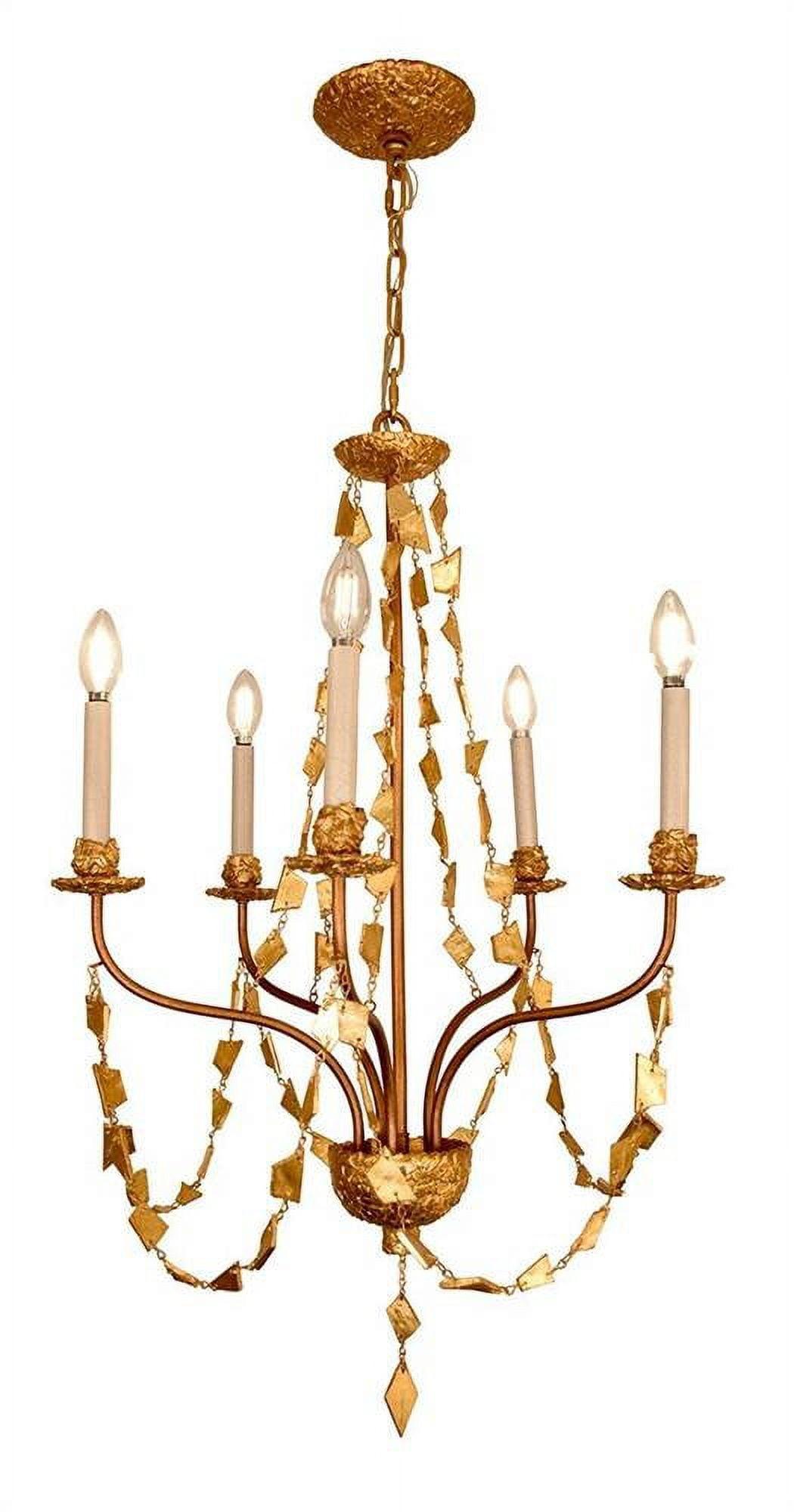 Antique Gold Mosaic 5-Light Mini Chandelier with Candelabra Bulbs