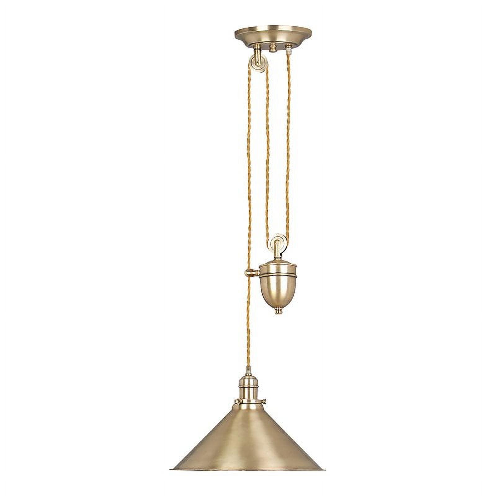 Aged Brass Adjustable Rise & Fall Pendant with Pulley System