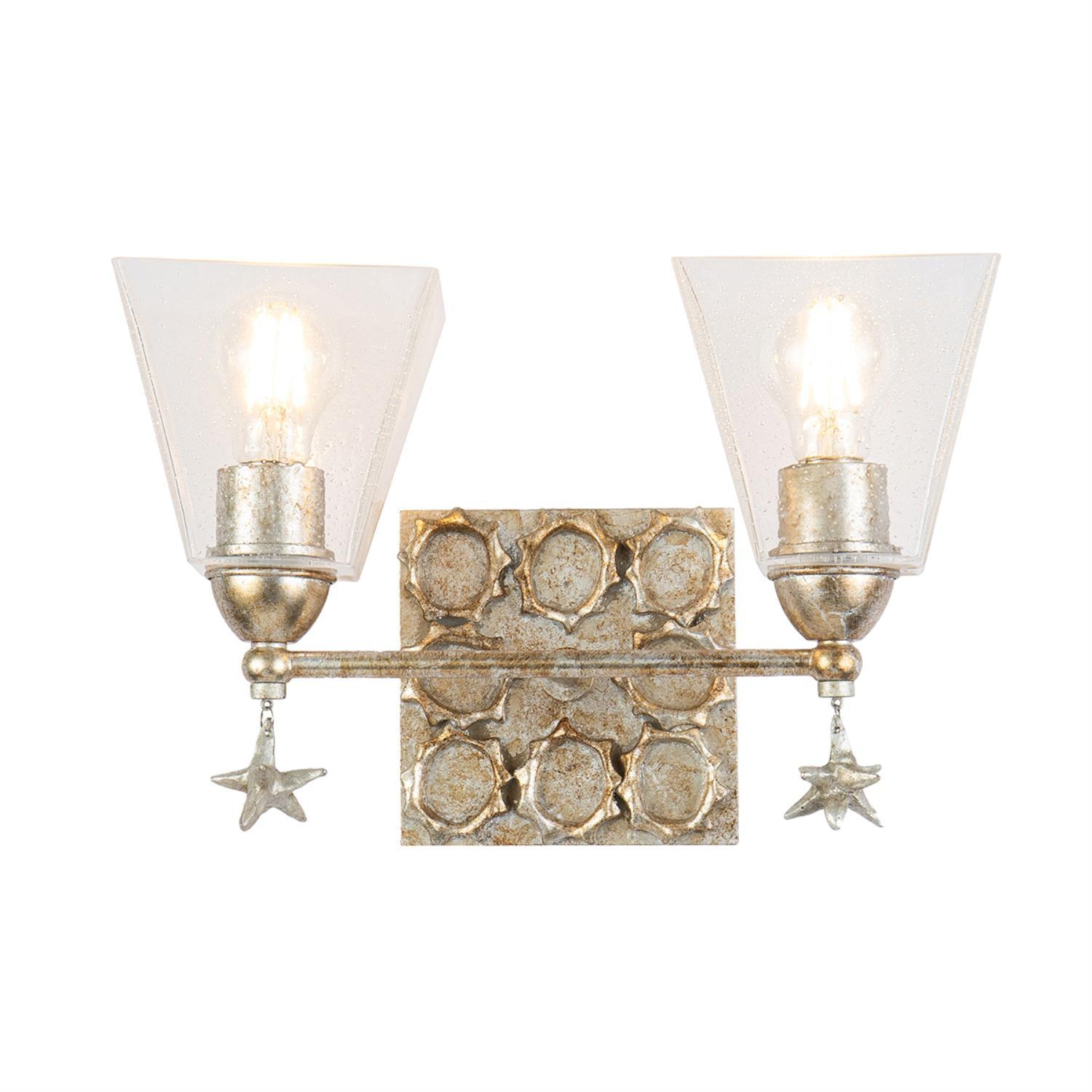 Lucas McKearn Star 2-Light Silver Leaf Vanity Light with Clear Bubble Glass