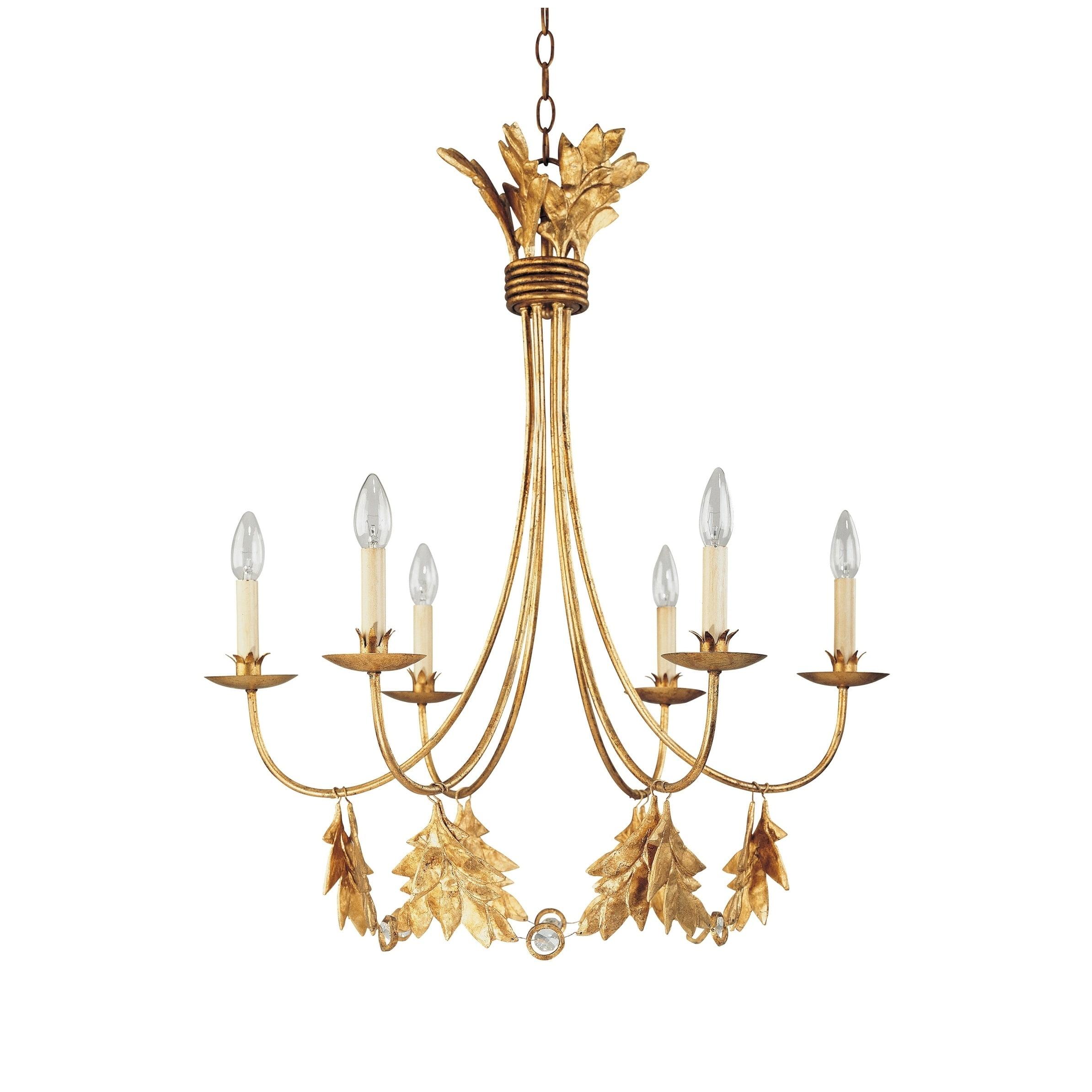 Mini Sweet Olive 6-Light Chandelier with Distressed Gold Finish and Crystal Accents