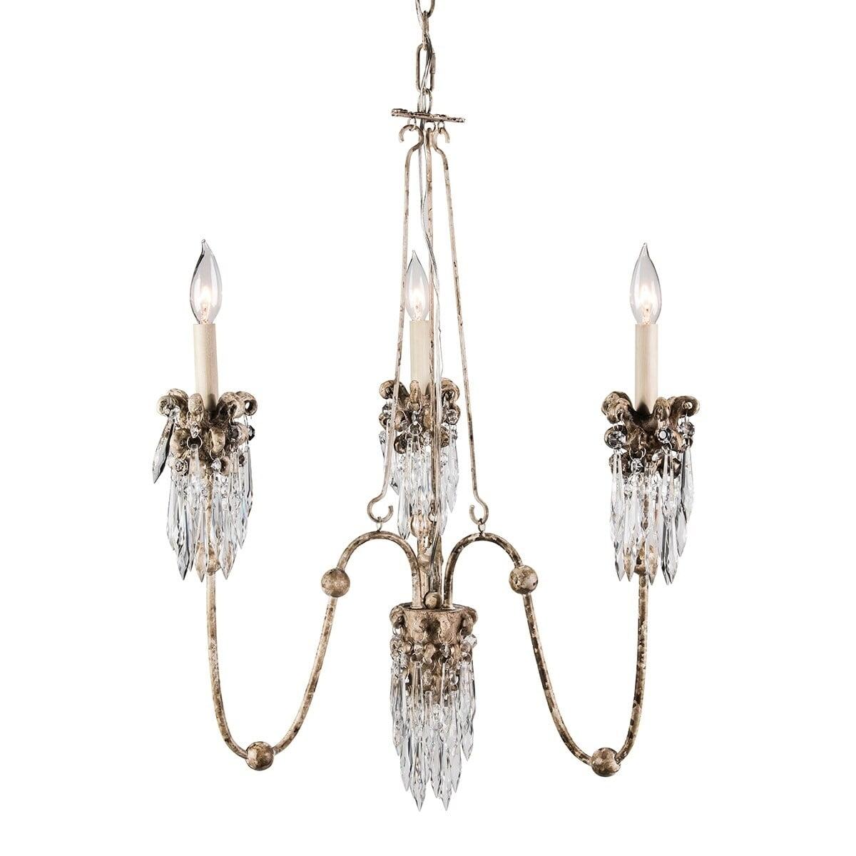 Mini Venetian 3-Light Crystal Chandelier with Beige Patina Finish