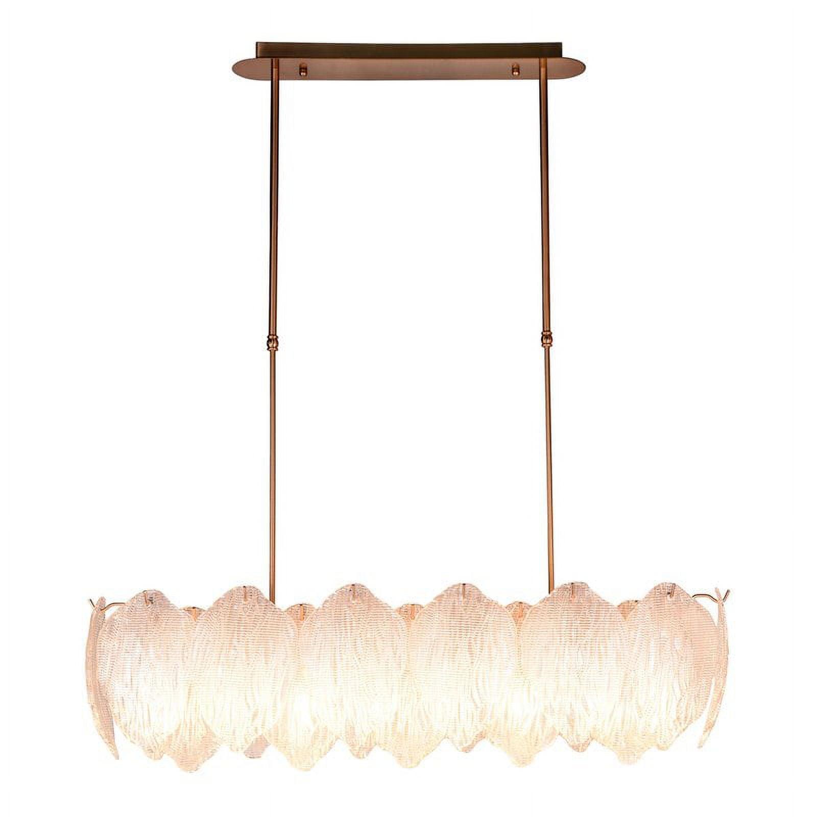 Acanthus 9-Light Oval Island Chandelier with Textured Glass in Aged Brass
