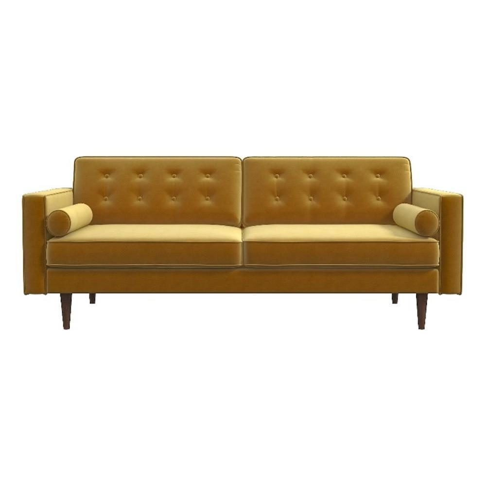 Lucca Mid Century Modern Living Room Velvet Loveseat Sofa in Gold