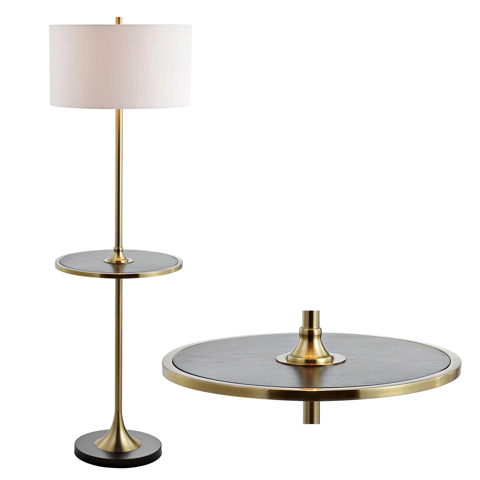 Transitional Black and Brass LED Floor Lamp with Integrated Wood Table