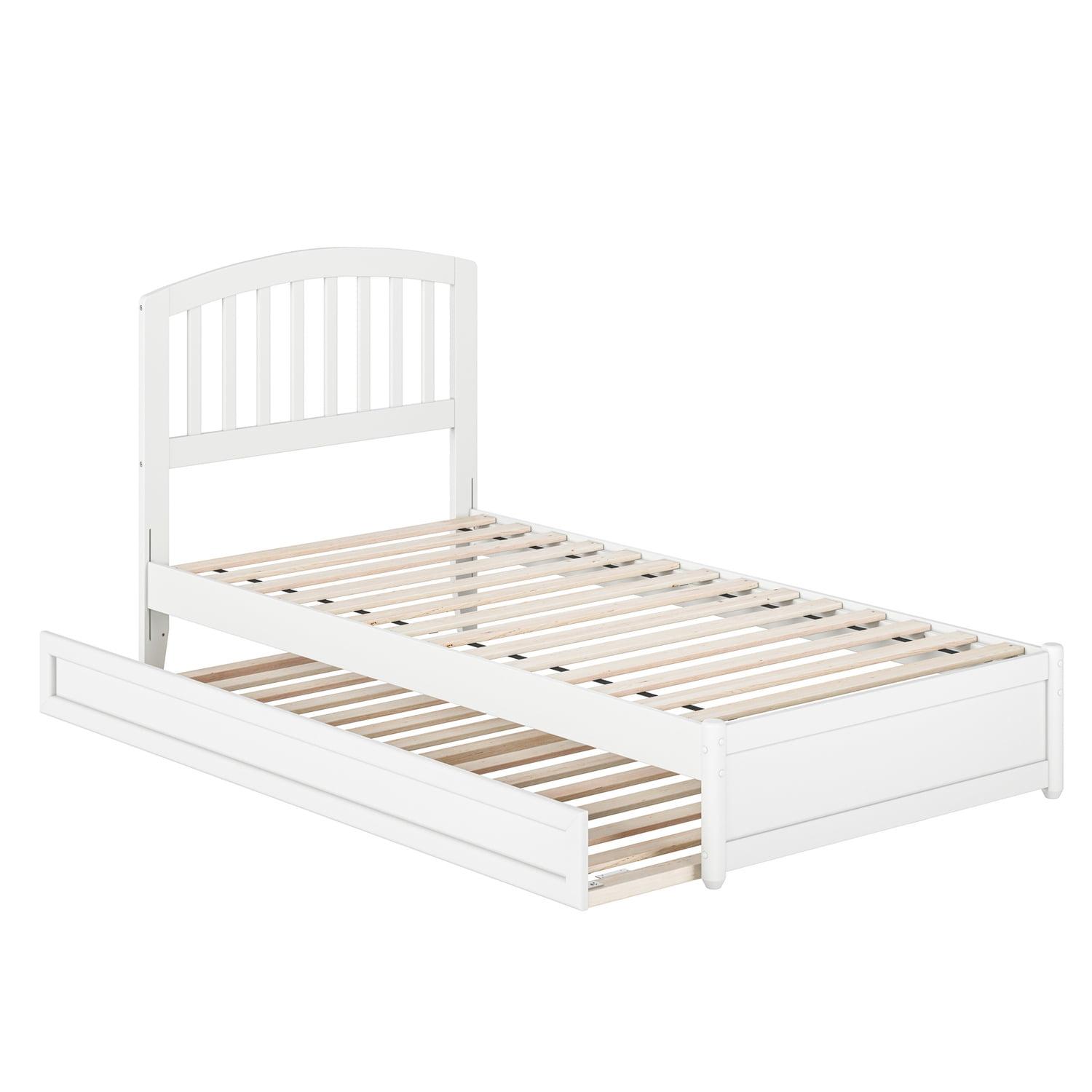 Lucia Twin XL White Wood Platform Bed with Trundle and Slatted Headboard