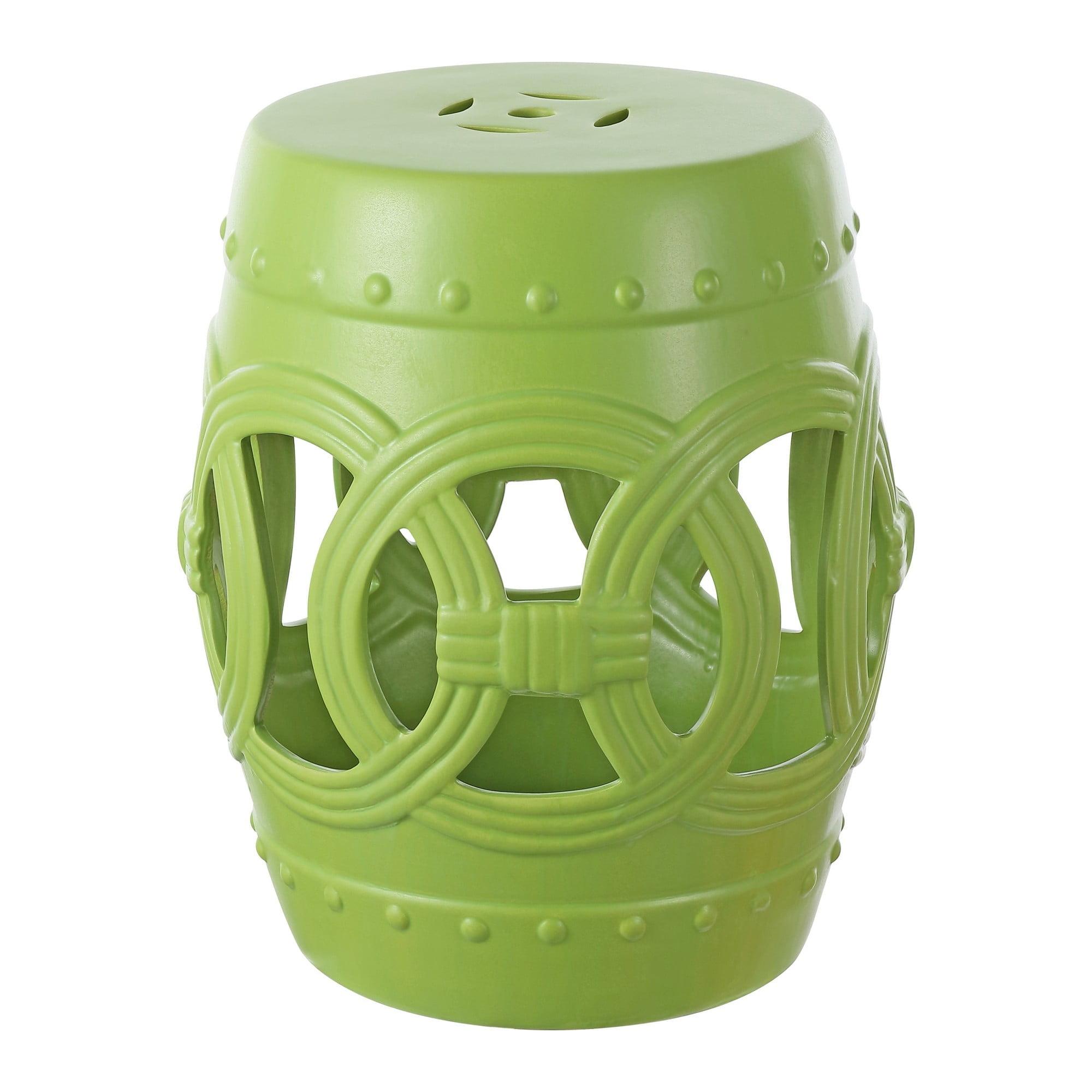 JONATHAN Y Lucky Coins 16" Chinese Ceramic Drum Garden Stool, Matte Green