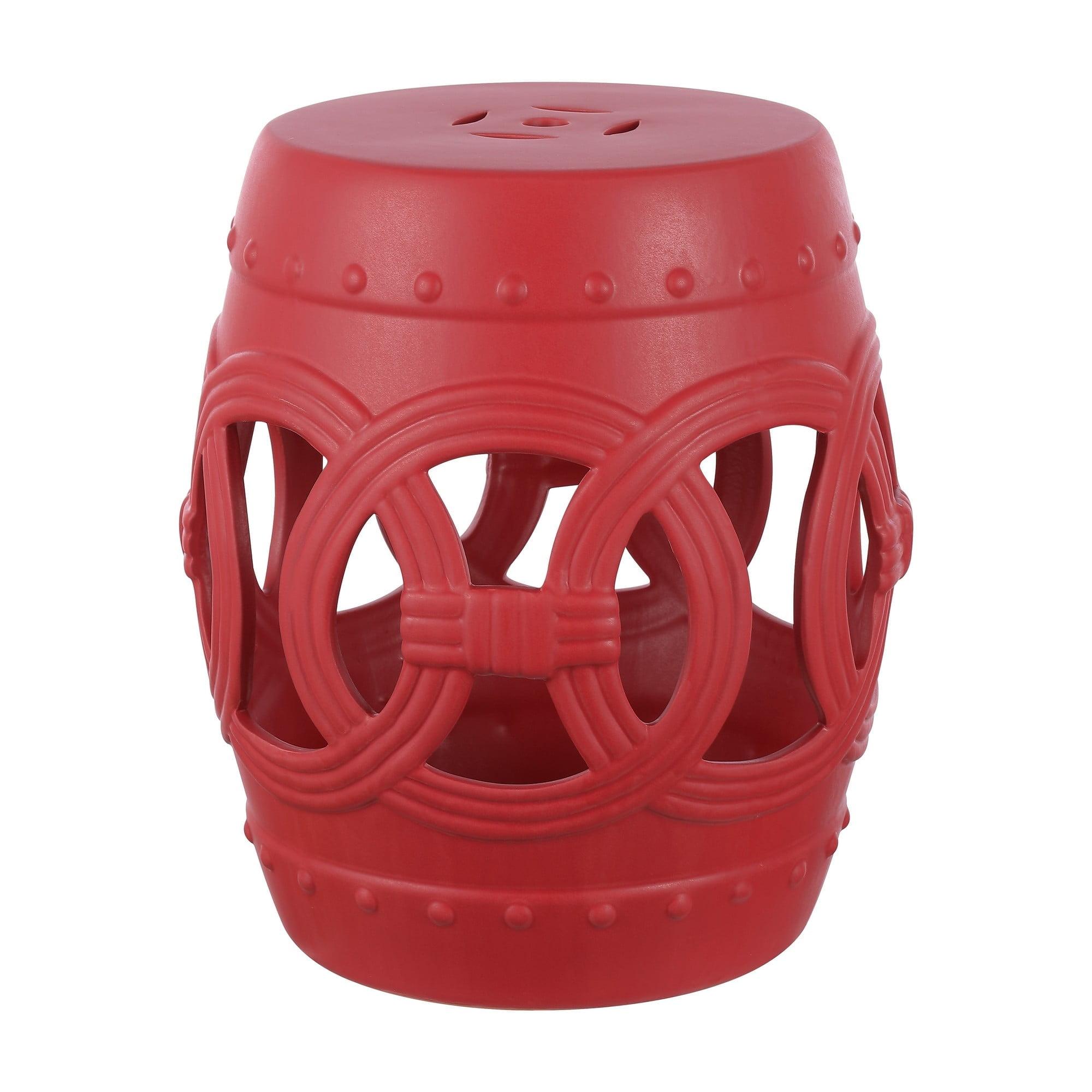 JONATHAN Y Lucky Coins 16" Chinese Ceramic Drum Garden Stool, Matte Red