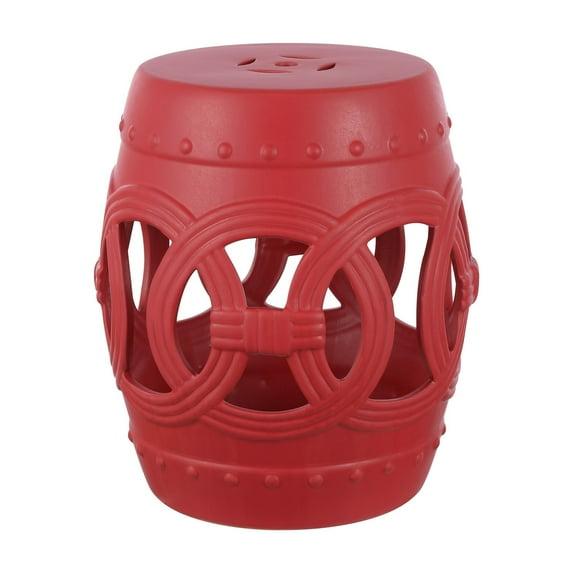 JONATHAN Y Lucky Coins 16" Chinese Ceramic Drum Garden Stool, Matte Red
