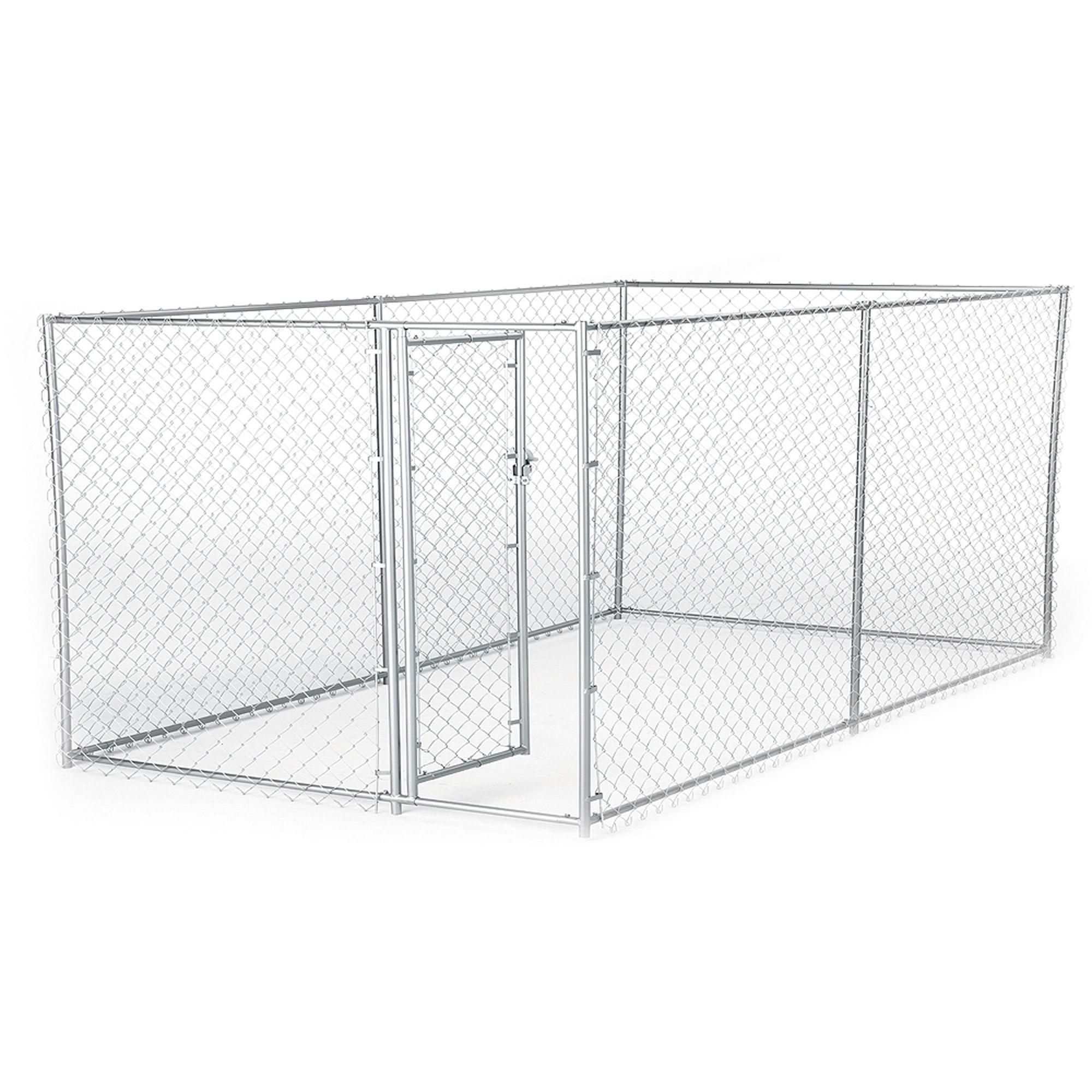 Lucky Dog Adjustable Heavy Duty Outdoor Galvanized Steel Chain Link Dog Kennel Enclosure with Latching Door, and Raised Legs