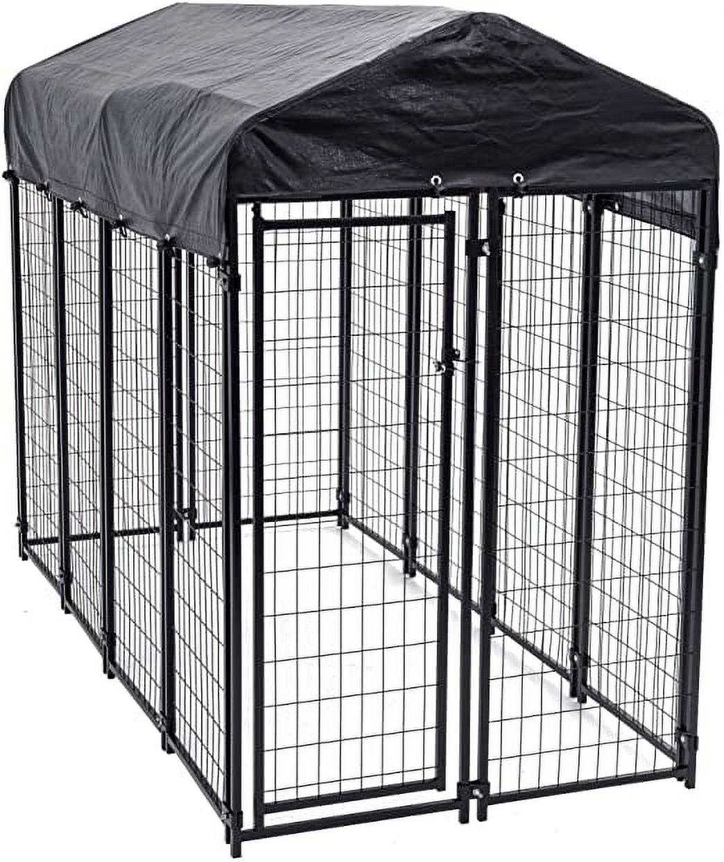 Lucky Dog STAY Series Black Powder Coat Steel Frame Villa Dog Kennel with Waterproof Canopy Roof and Single Gate Door