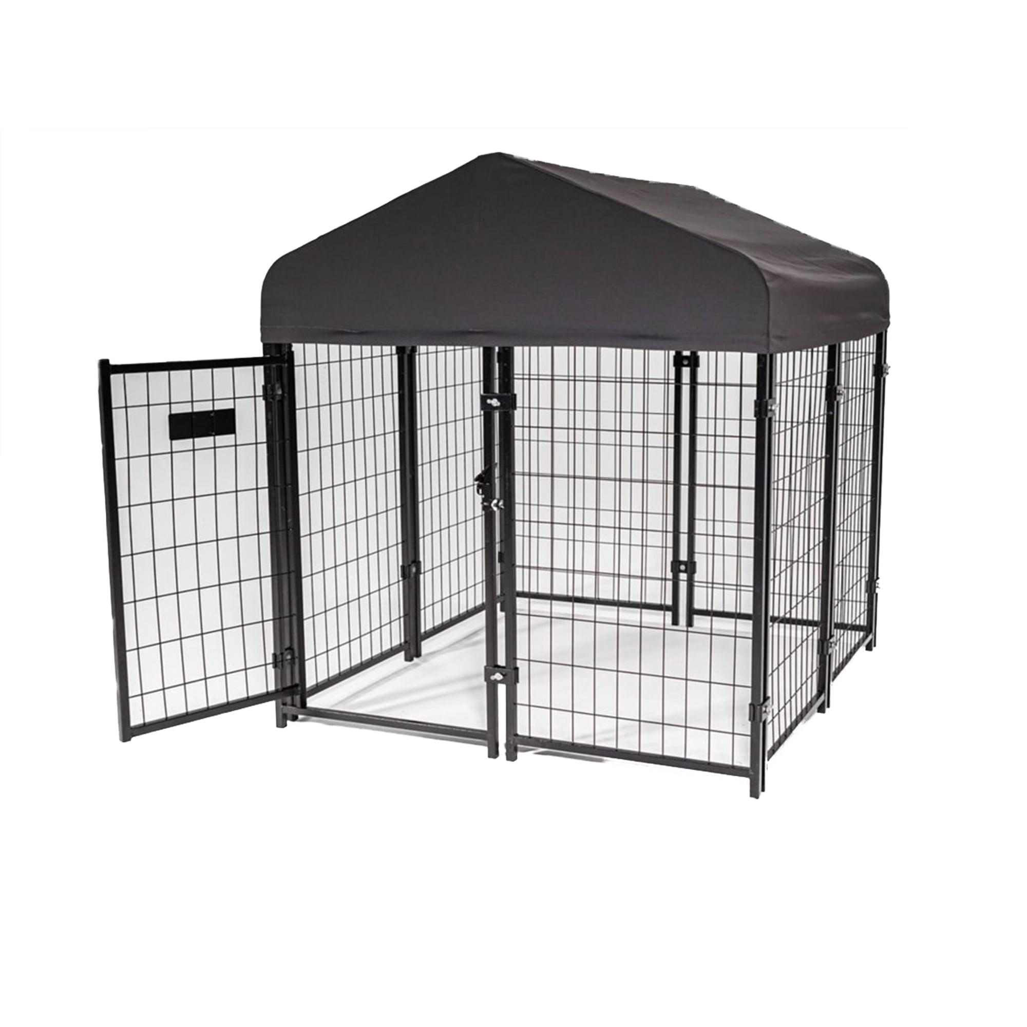 Gray Steel Frame Dog Kennel with Waterproof Canopy Roof