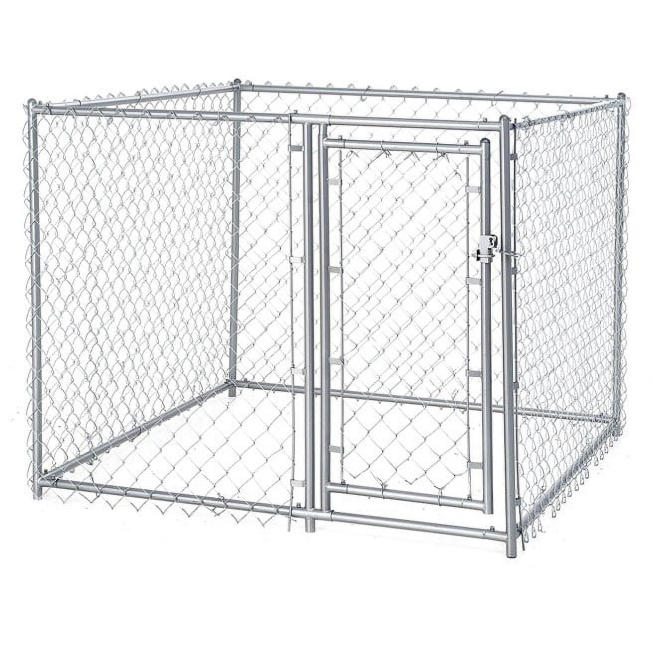 Lucky Dog Adjustable Heavy Duty Outdoor Galvanized Steel Chain Link Dog Kennel Enclosure with Latching Door, and Raised Legs