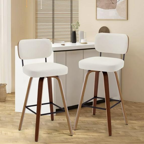 Lucky Monet 26"/29" Swivel Bar Stools/ Counter Stools with Bentwood Legs Set of 2 - Cream White-PU Back - Bar Height