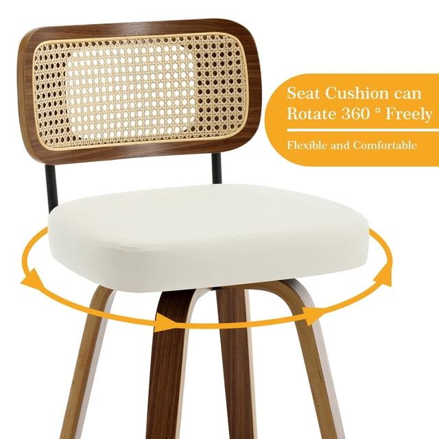 Lucky Monet 26"/29" Swivel Bar Stools/ Counter Stools with Bentwood Legs Set of 3 - Cream White-Rattan Back - Counter Height