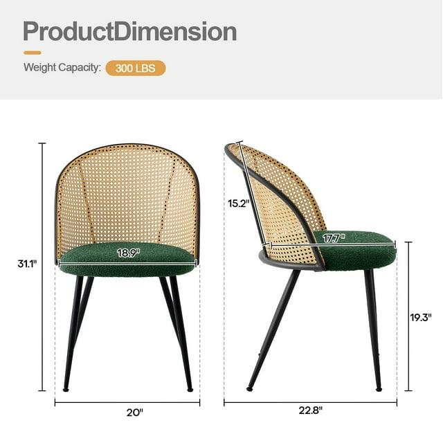 Lucky Monet Modern Upholstered Rattan Dining Chairs Set of 2/4 Set of 2 - Fabric-Green-Natural Back