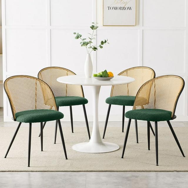 Lucky Monet Modern Upholstered Rattan Dining Chairs Set of 2/4 Set of 4 - Fabric-Green-Natural Back