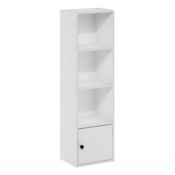 Luder 4-Tier Shelf Bookcase with 1 Door Storage Cabinet, White