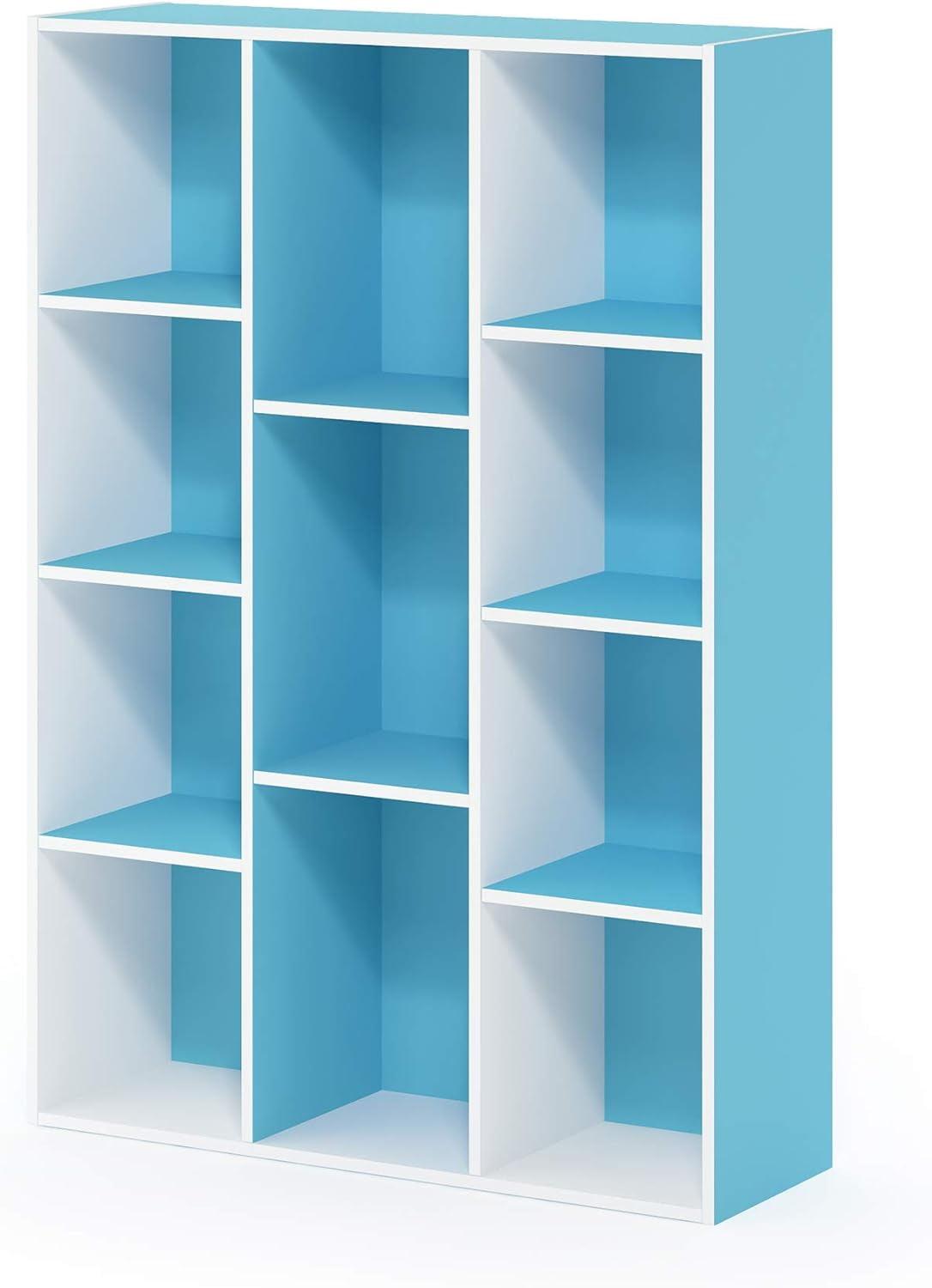 White and Light Blue 11-Cube Wood Bookcase