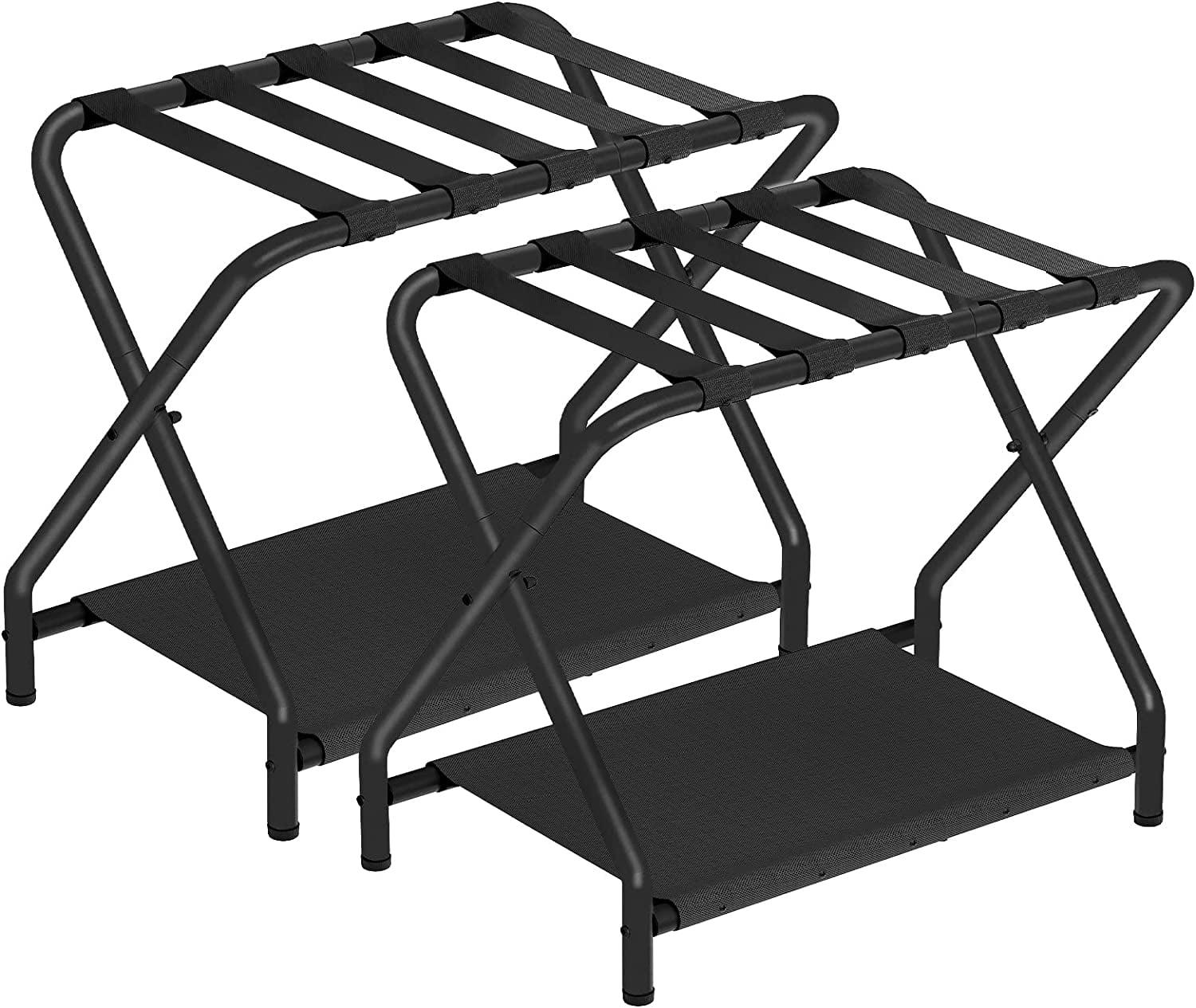 BINO Luggage Rack, Pack Of 2, Folding Suitcase Stand With Fabric Storage Shelf For Guest Room, Bedroom, Hotel, Holds Up To 100 Lb, 27 X 15.3 X 22 Inches, Space Saving