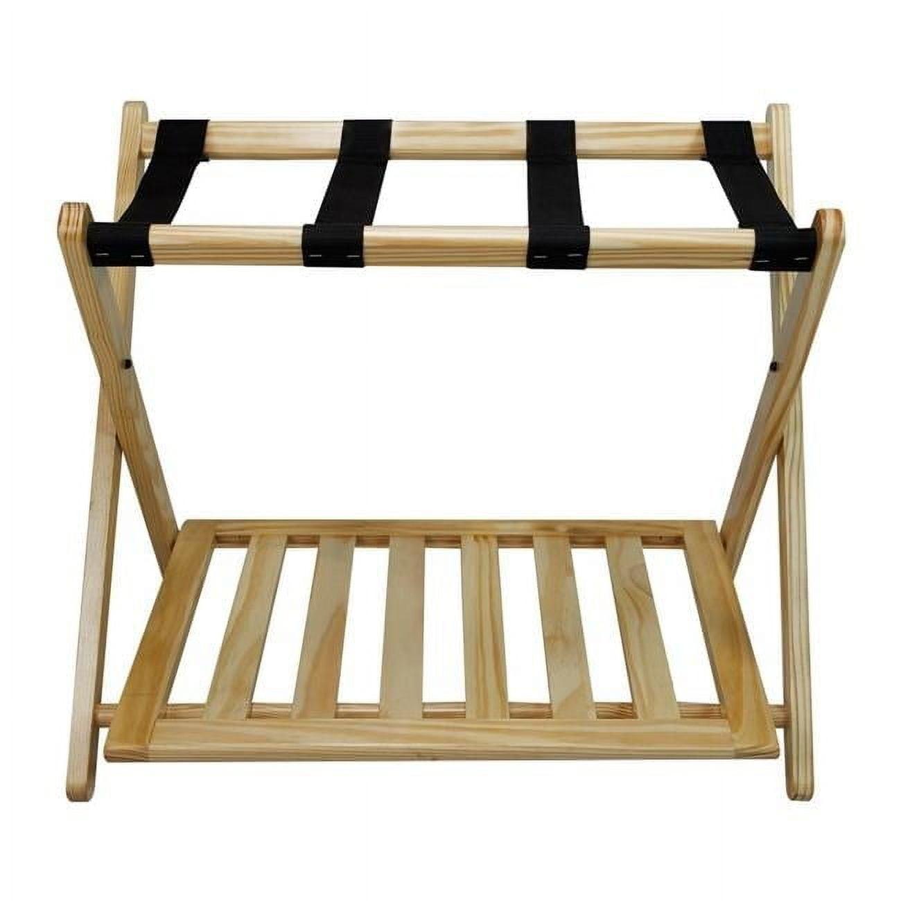 Natural Wood Folding Luggage Rack with Shelf