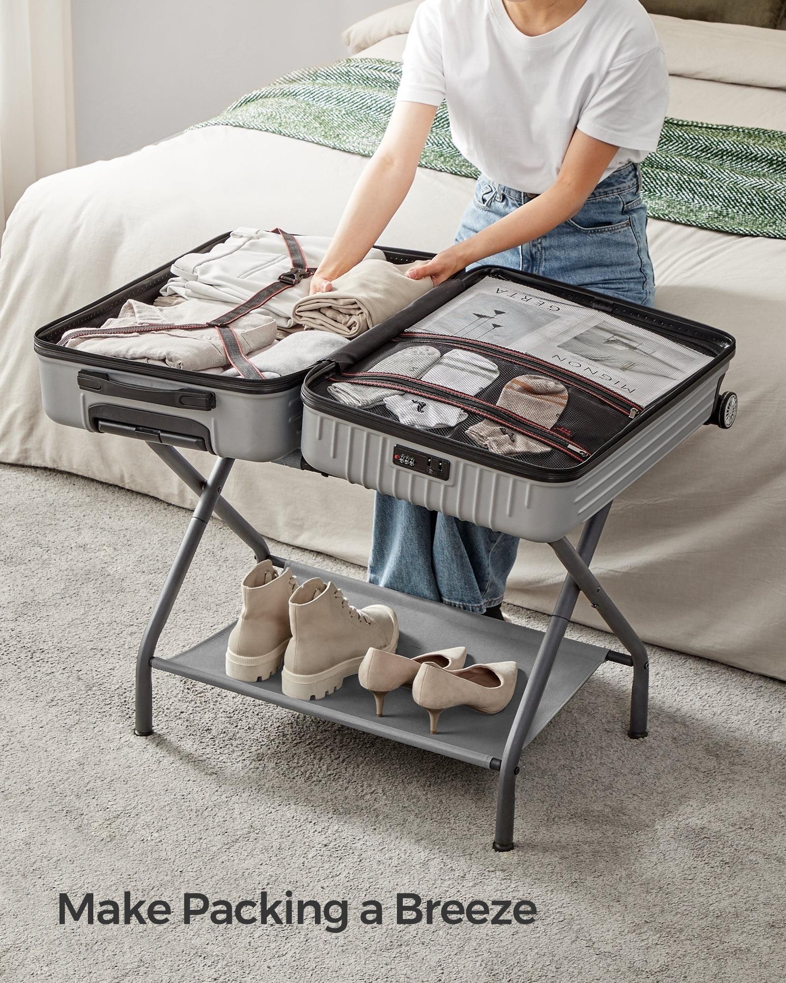 SONGMICS Luggage Rack with Fabric Storage Shelf Suitcasa Stand for Guest Room Bedroom Holds up to 110 lb Set of 2 Gray