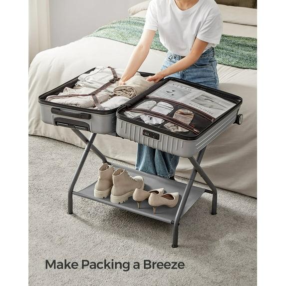 SONGMICS Luggage Rack with Fabric Storage Shelf Suitcasa Stand for Guest Room Bedroom Holds up to 110 lb Set of 2 Gray