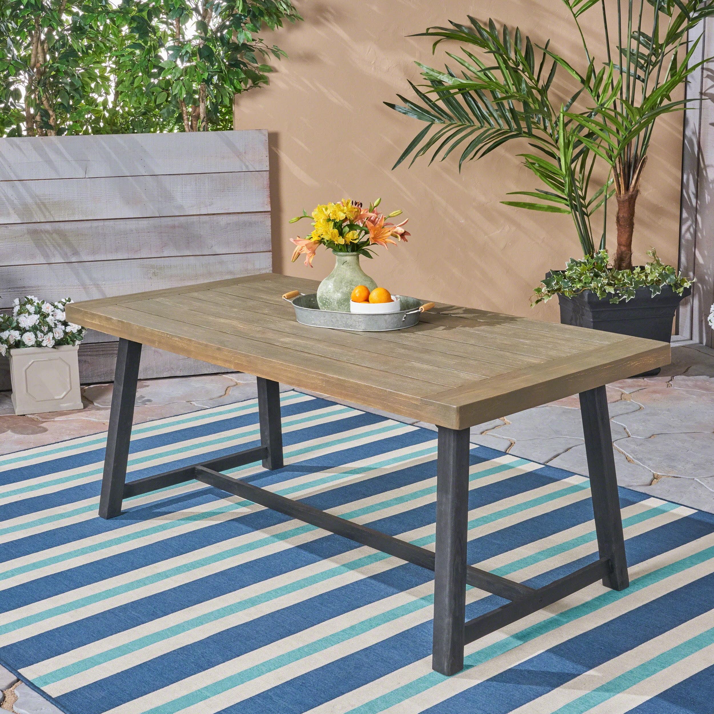 Rustic Acacia Wood Outdoor Dining Table in Sandblast Grey