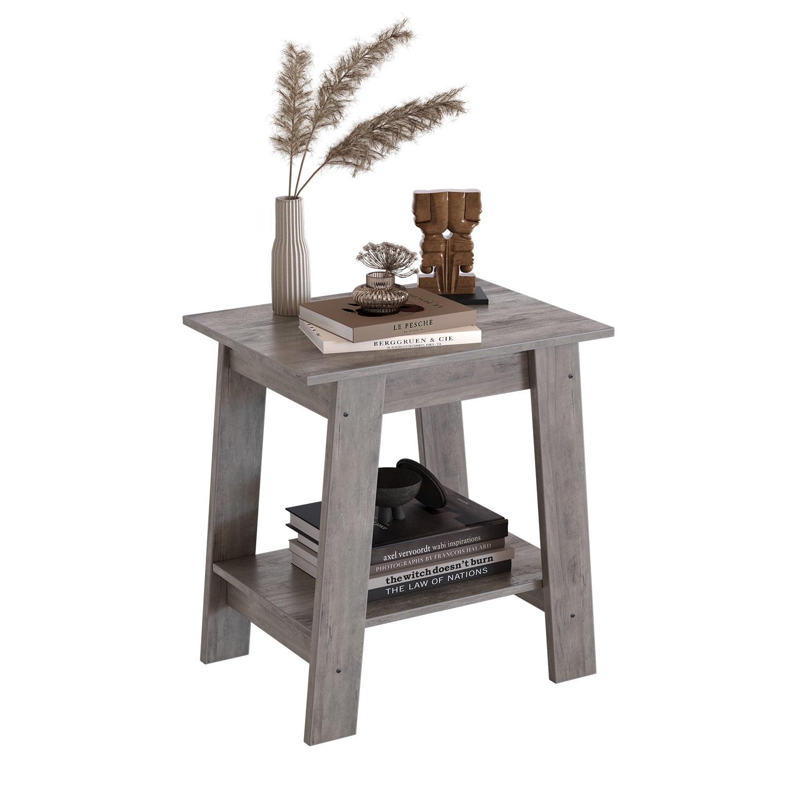 Gracie Oaks End Table, Small Side Table, Nightstand With 2-Tier Storage Shelf, Wood Bedside Table, Narrow Side Table Living Room, Side Table For Small Spaces, Bedroom, Entryway, Farmhouse, Grey
