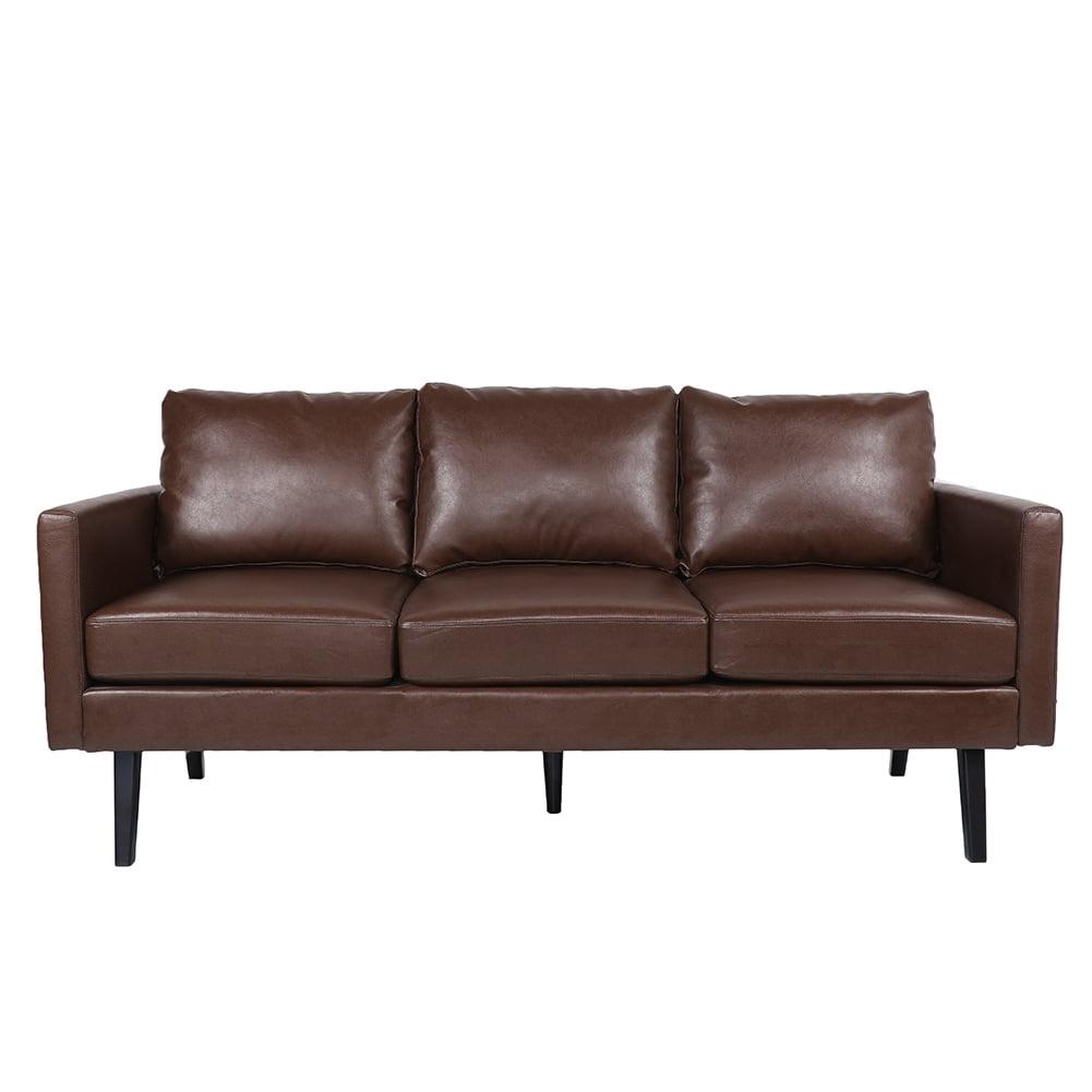 GDF Studio Dowd Mid Century Modern Faux Leather 3 Seater Sofa, Dark Brown