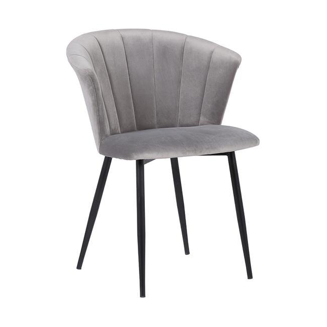 Elegant Gray Velvet Upholstered Armless Side Chair with Black Metal Frame