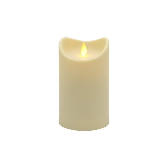 LumaBase Battery Operated Cream Pillar Candle with Moving Flame (5 inches)