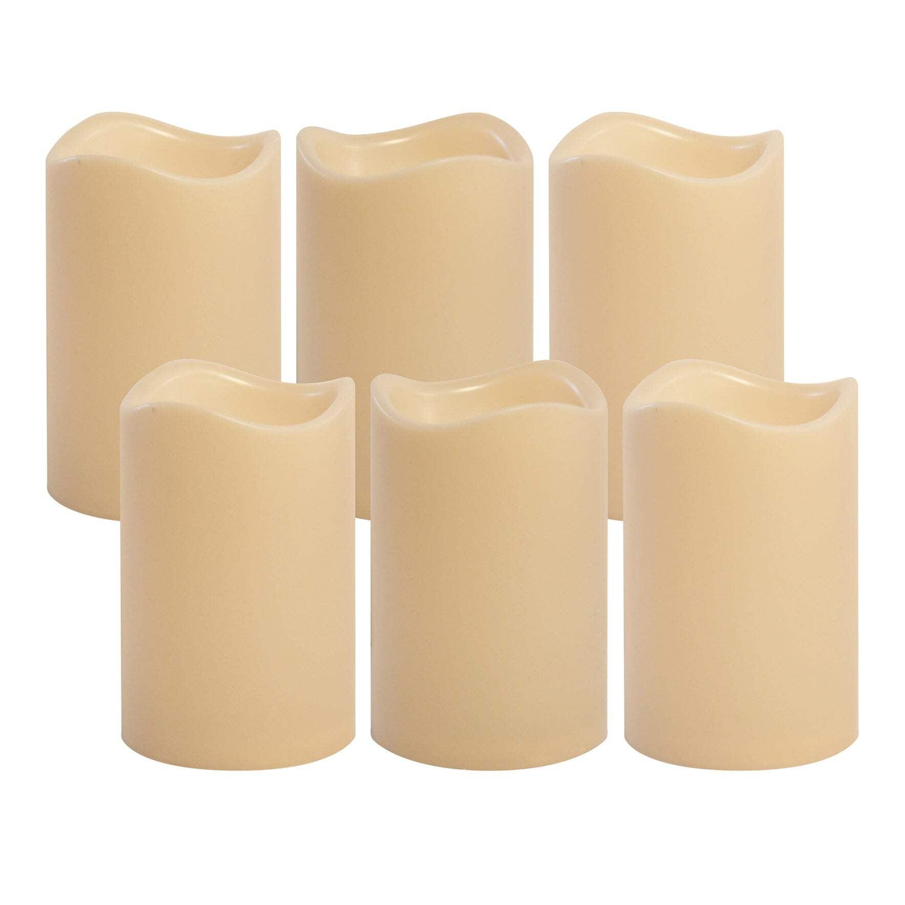 Amber LED Flameless Cream Plastic Pillar Candles Set of 6