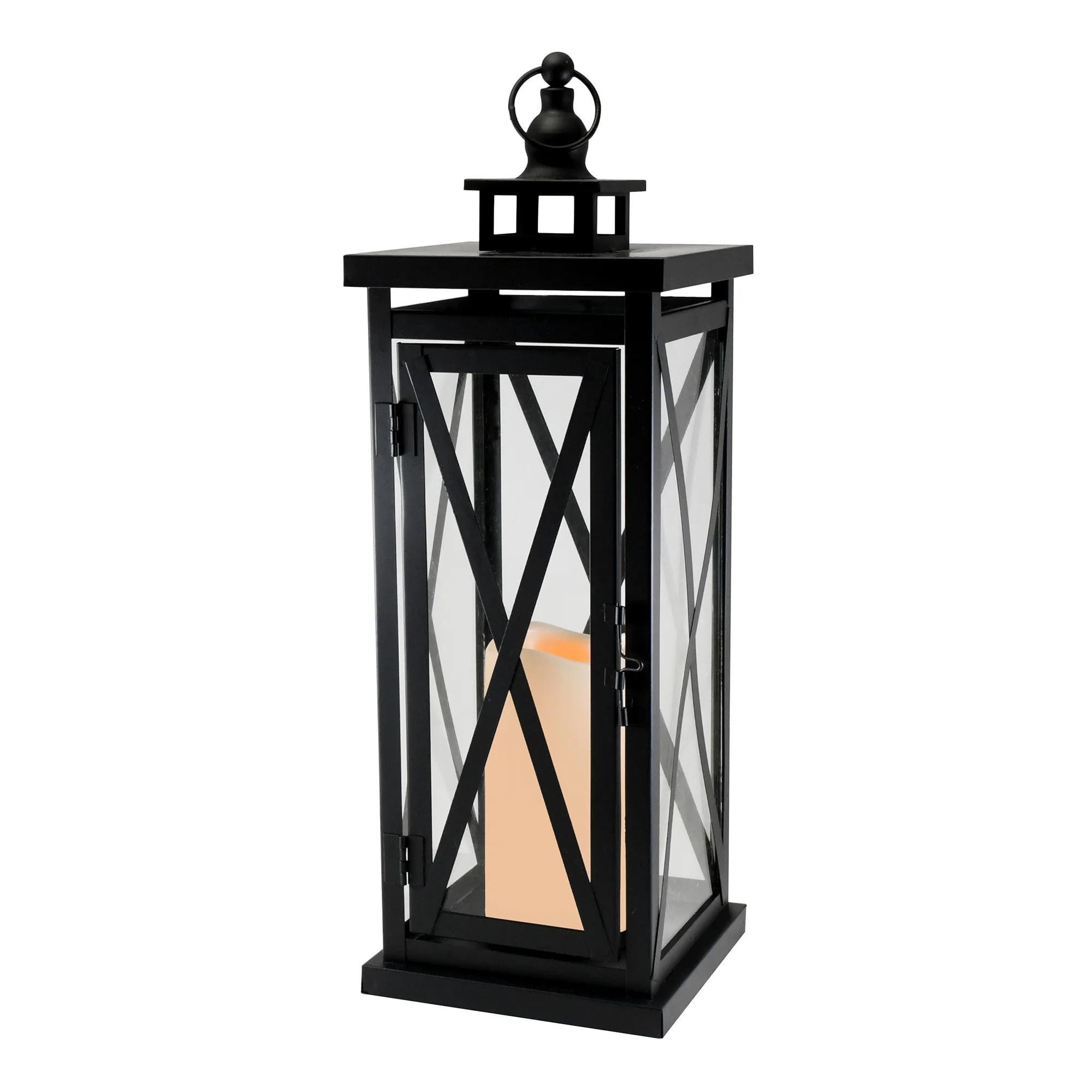 Black Metal Lantern with Amber LED Flameless Candle