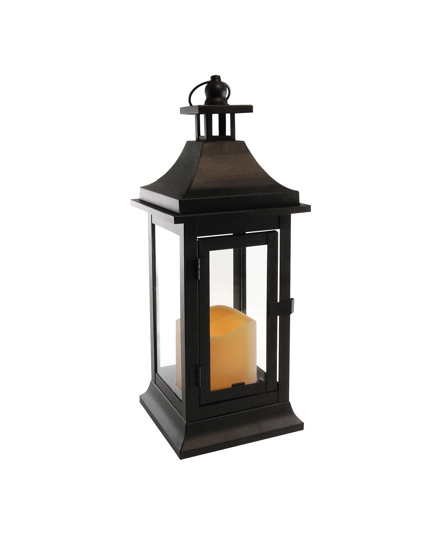 LumaBase Metal Lantern with Battery Operated Candle - Black (Small)