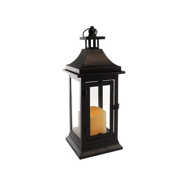 LumaBase Metal Lantern with Battery Operated Candle - Black (Small)