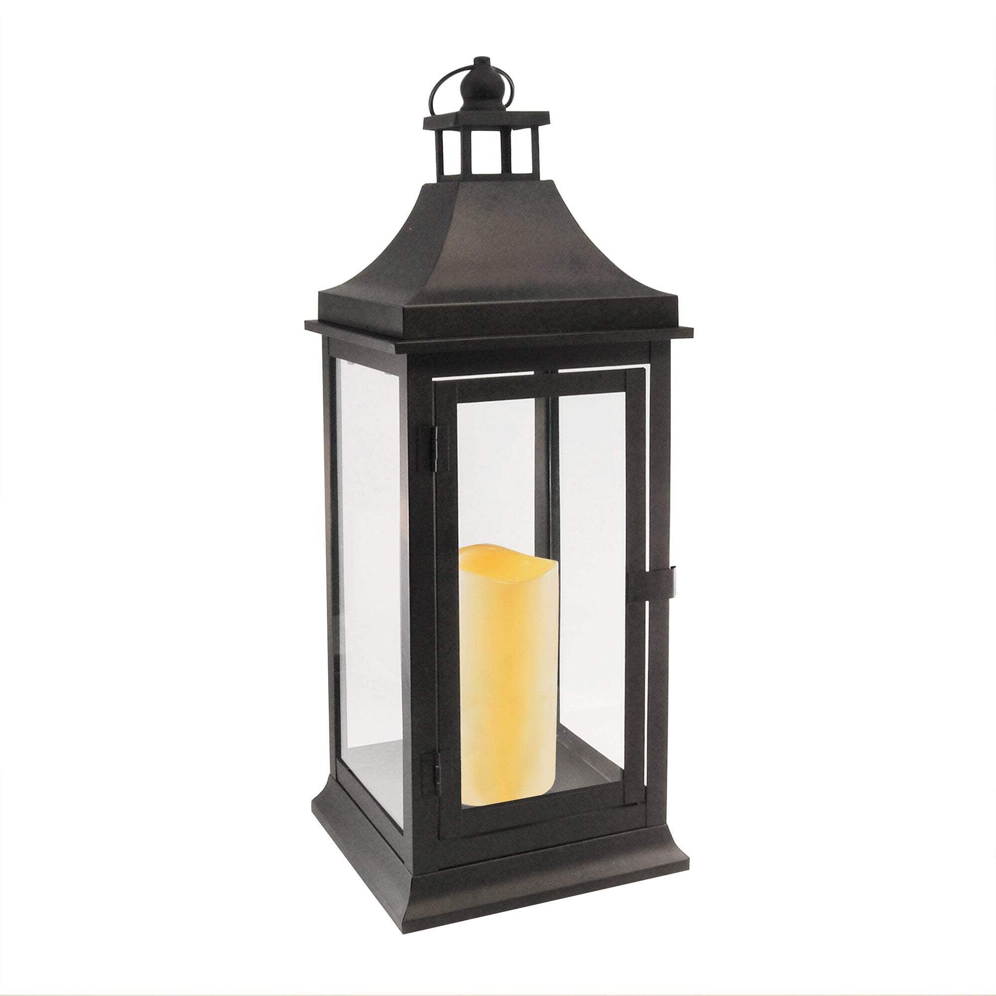 LumaBase Metal Lantern with Battery Operated Candle - Black (Tall)
