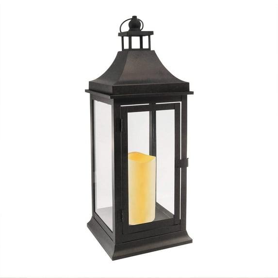 LumaBase Metal Lantern with Battery Operated Candle - Black (Tall)