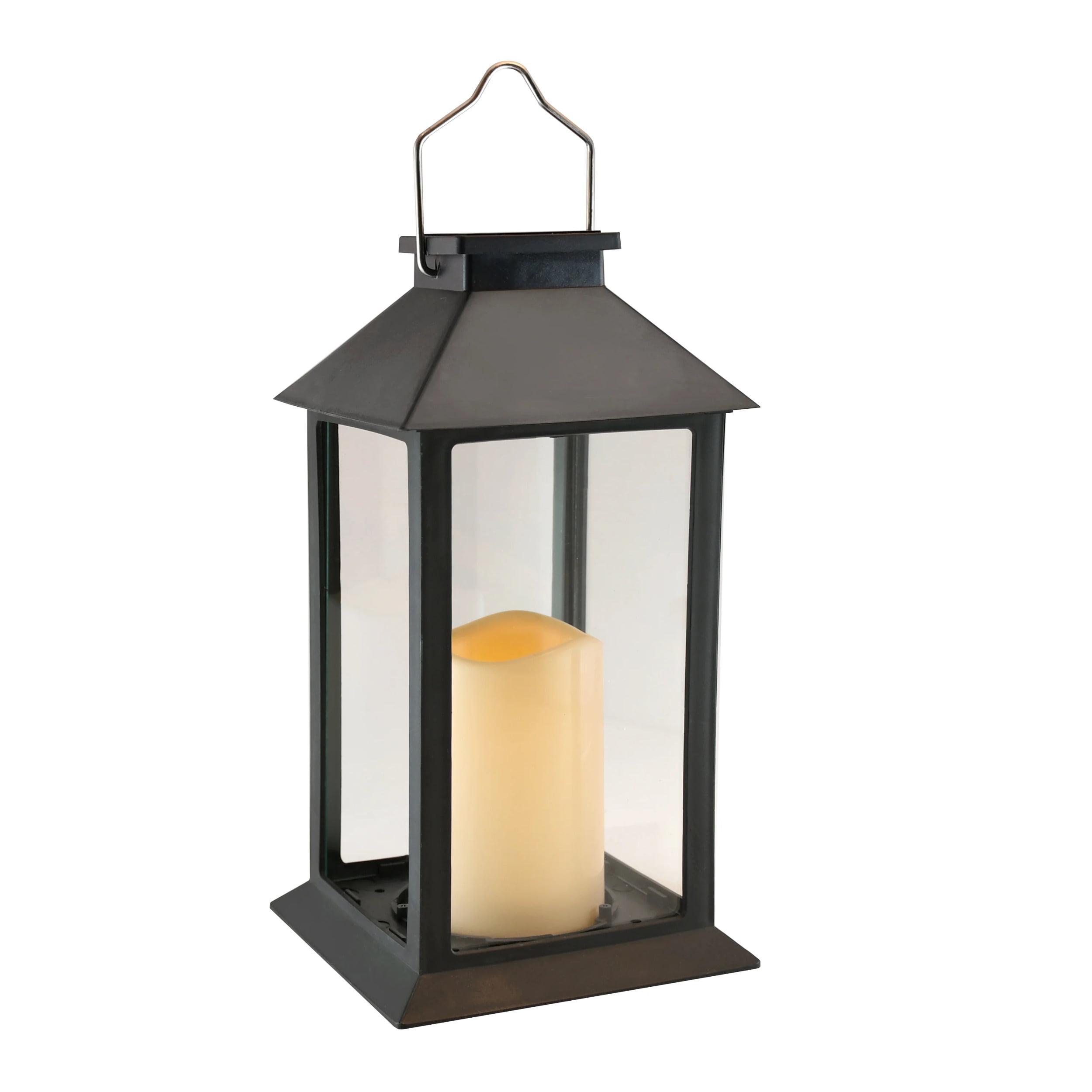 Traditional Black Solar Lantern with LED Candle and Hanging Hook