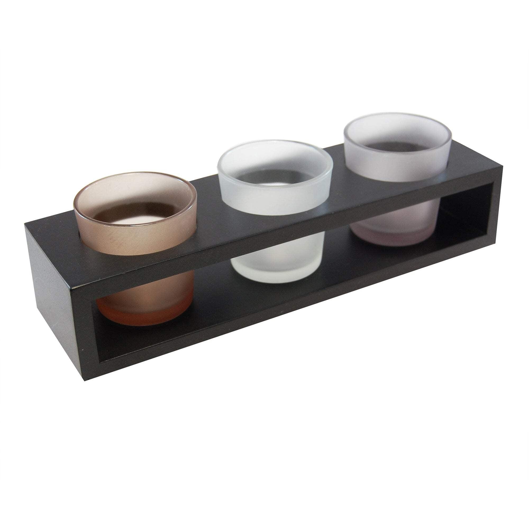 LumaBase Wooden Tray with 3 Glass Candleholders