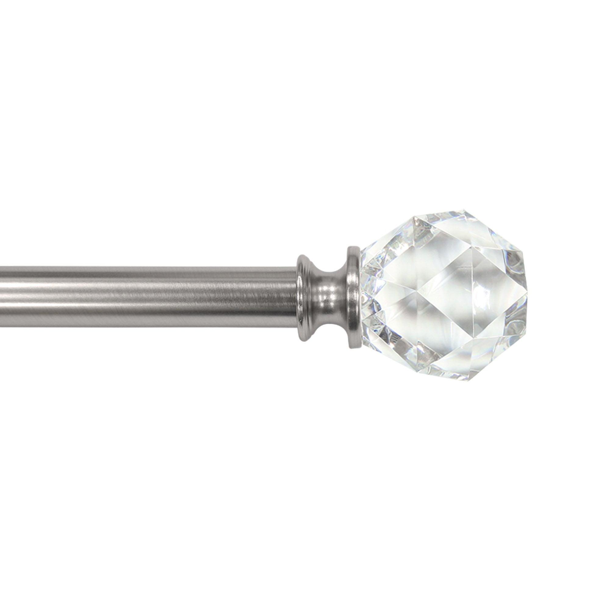 36"-66" Decorative Drapery Curtain Rod with Faceted Crystal Finials Brushed Nickel - Lumi Home Furnishings