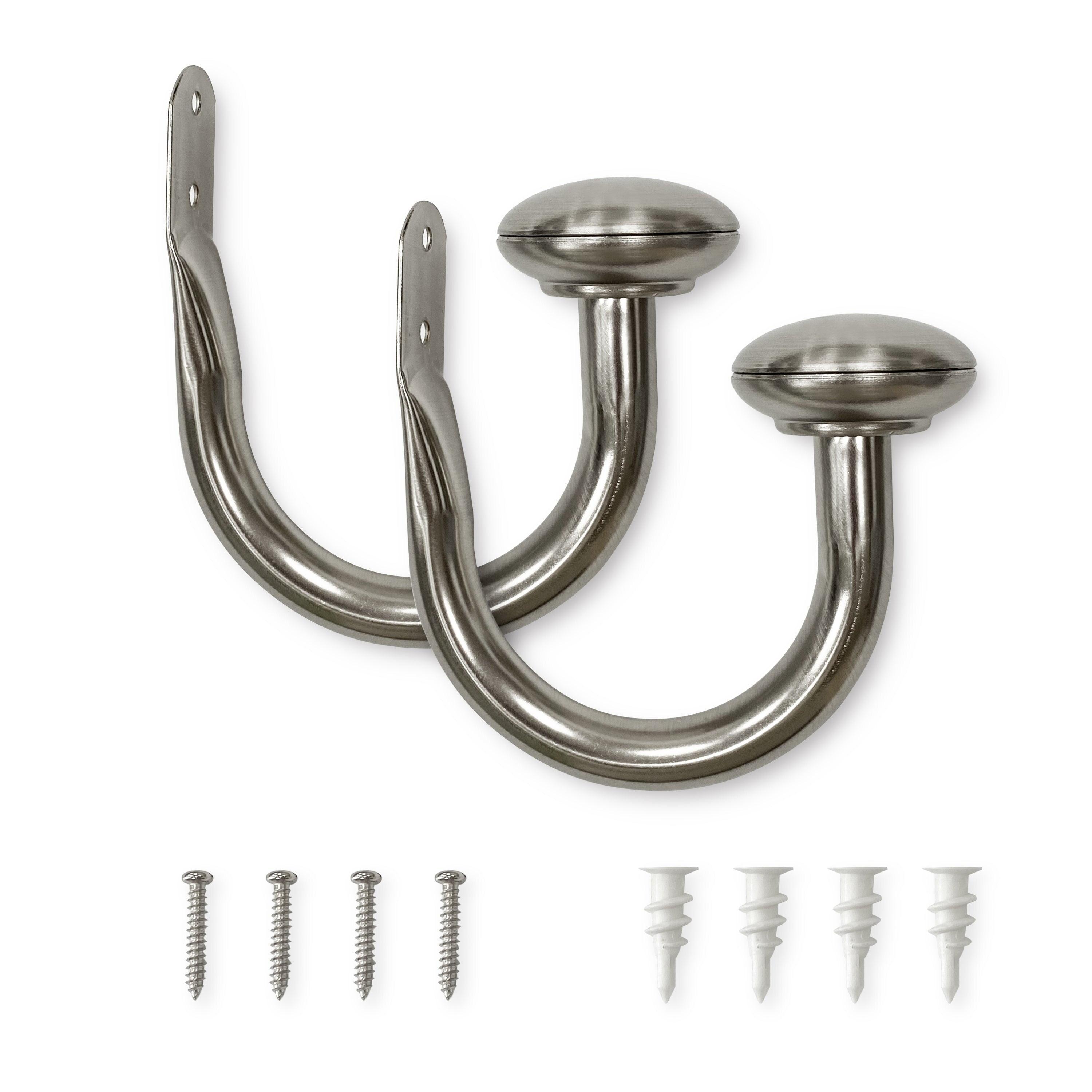 Set of 2 (2.7"x6.5") Steel Curtain Holdbacks in Brushed Nickel - Lumi Home Furnishings: Tie Backs & Holder Hooks