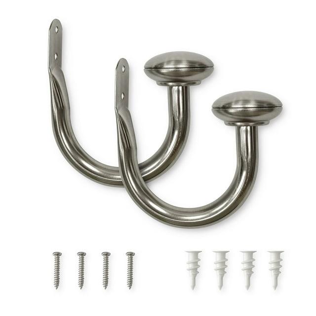 Set of 2 (2.7"x6.5") Steel Curtain Holdbacks in Brushed Nickel - Lumi Home Furnishings: Tie Backs & Holder Hooks