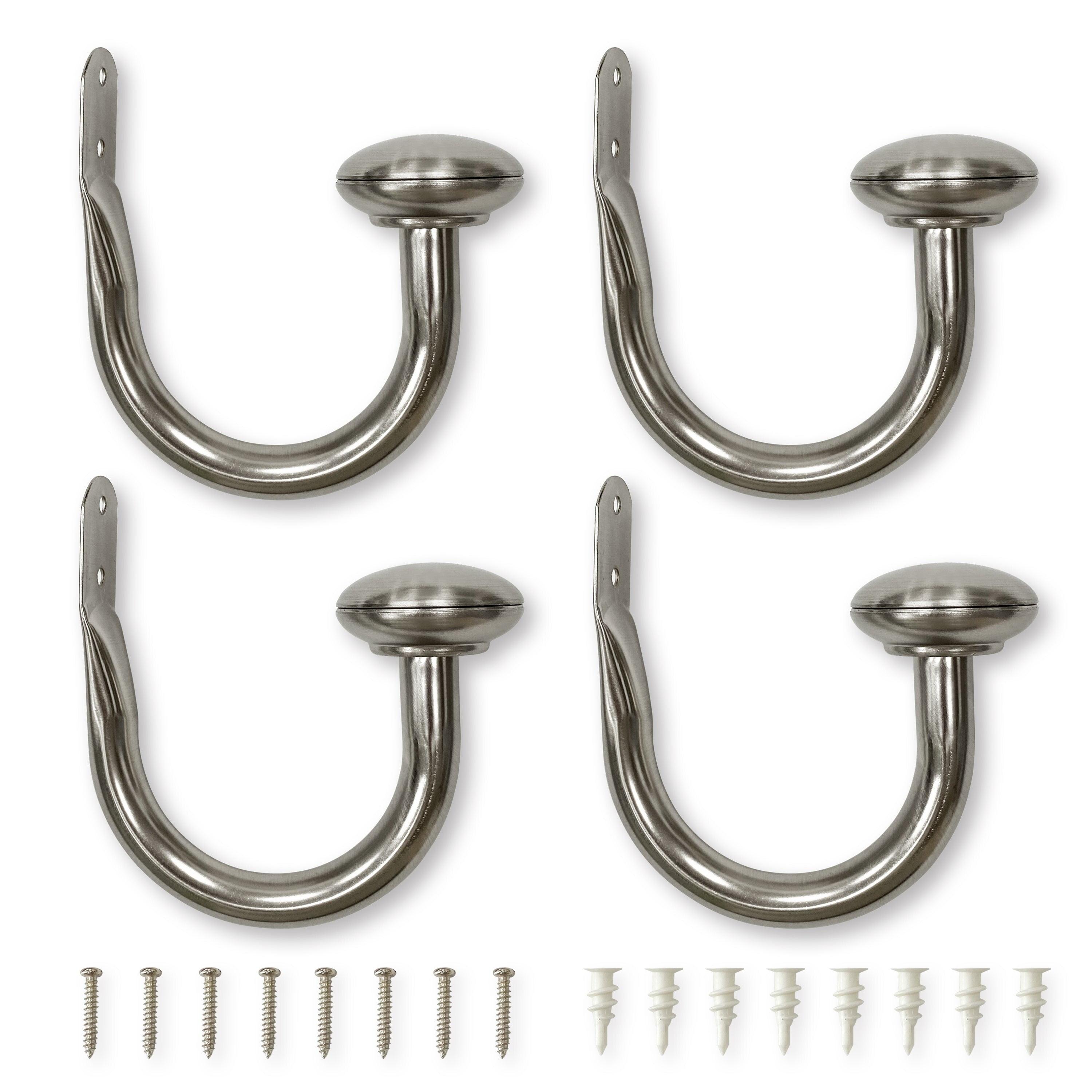 Set of 4 (5"x6.5") Steel Curtain Holdbacks in Brushed Nickel - Lumi Home Furnishings: Tieback Hooks, Rounded Cap Design