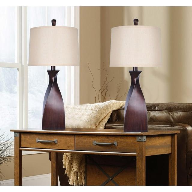 LumiSource (Set of 2) Curvo 30" Contemporary Polyresin Table Lamps Copper Bronze Polyresin with Natural Linen Shade from Grandview Gallery