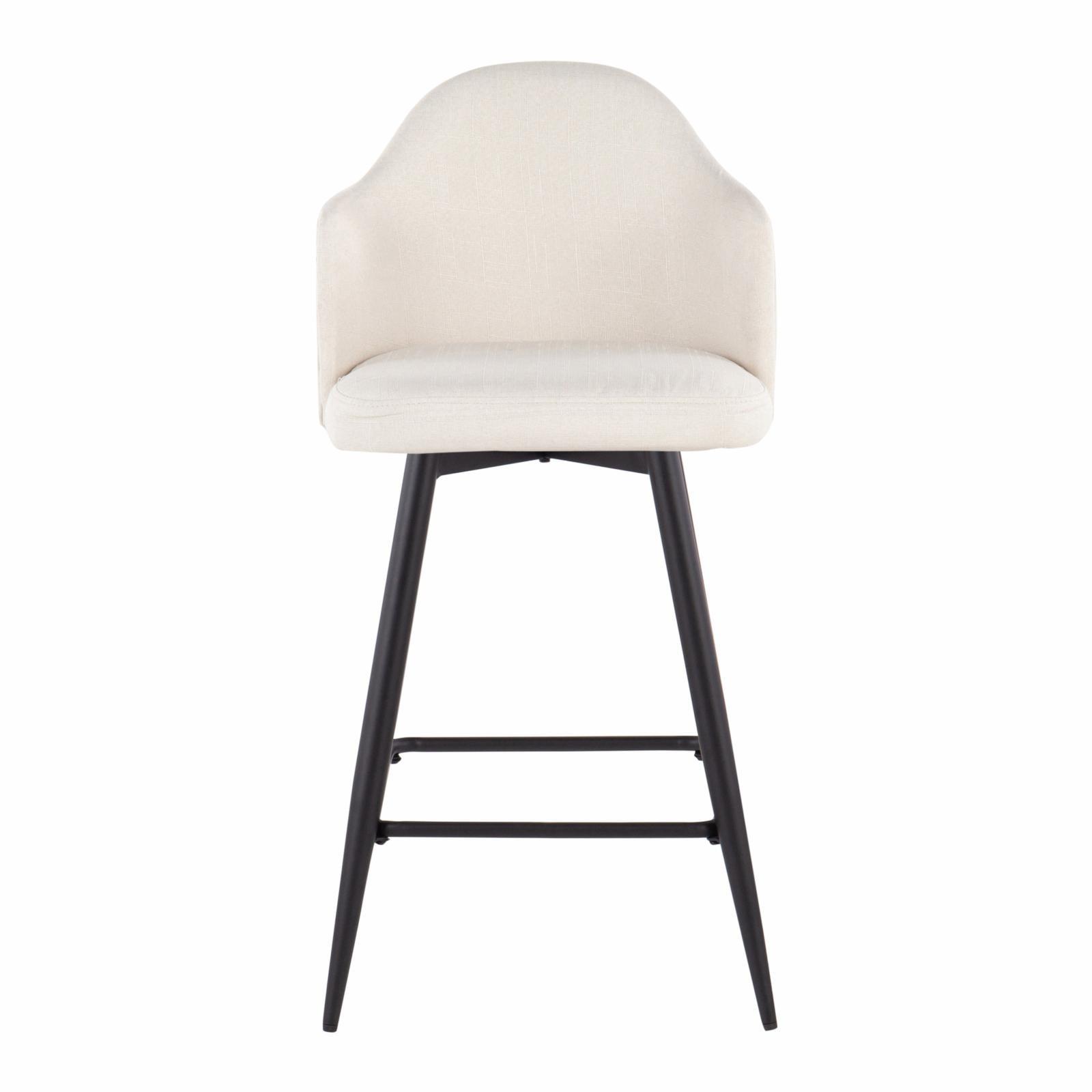 Cream Fabric Swivel Counter Stool with Black Metal Legs