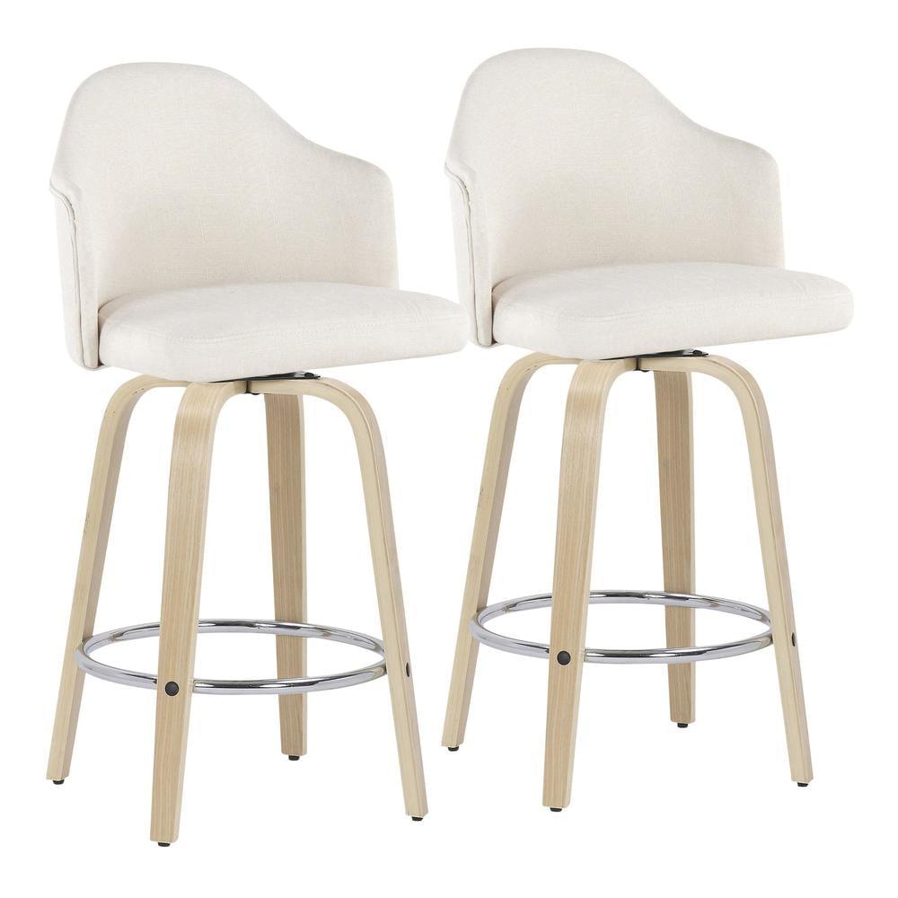 LumiSource Natural Wood, Chrome, Cream Fabric Ahoy Counter Stool - Set of 2